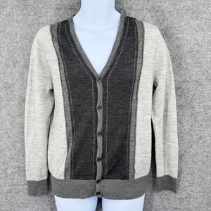 J.Ferrar Mens V-Neck Button-Front Merino Wool Blend Cardigan Sweater Large Gray
